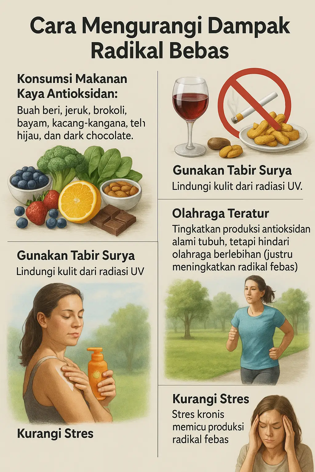 cara mengurangi dampak radikal bebas